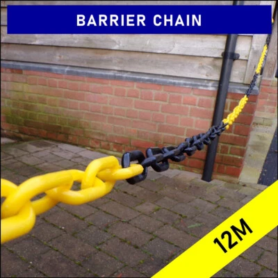 CLEARANCE ITEM: BLACK & YELLOW plastic barrier link chain - 12 metres
