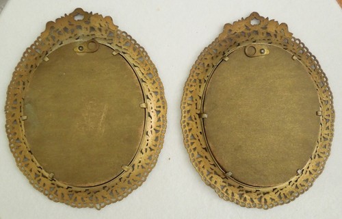 Antique PAIR Of Cameo Creation Glass Victorian Print In Velvet And Oval Frame - Picture 2 of 2