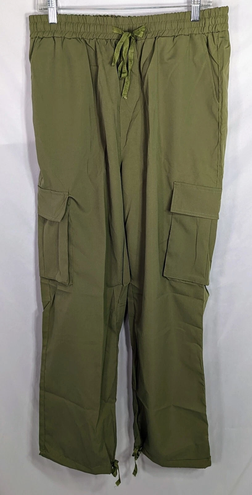 Mens Cargo Pants Multi Pocket Athletic Casual Outdoor Drawstring Relaxed Green L