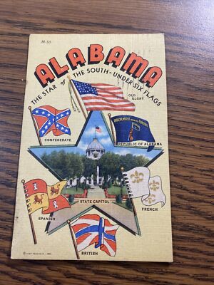 Alabama Star of the South Under Six Flags 1944 Curt teich Linen Postmarked -a3