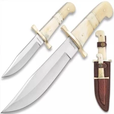 Timber Rattler 2-Piece Bowie Knife Set | Camel Bone Handles | 12" and 8" Overall