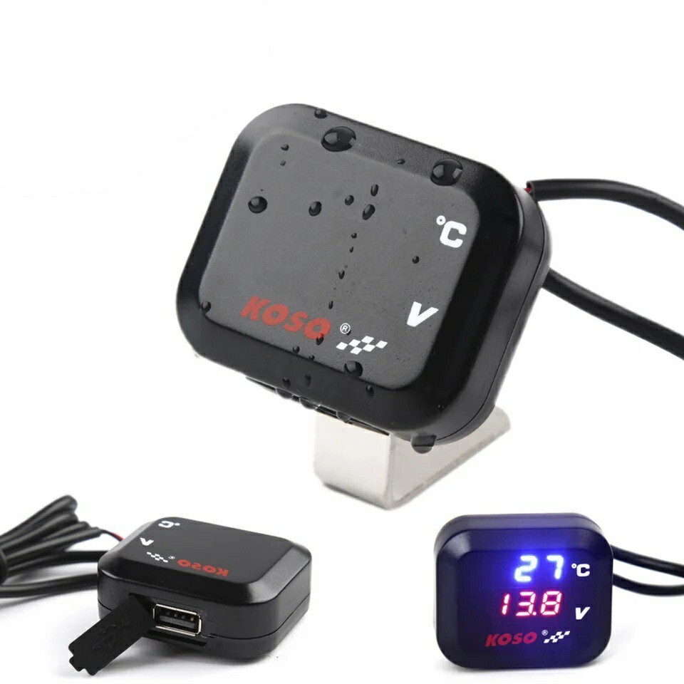 Voltmètre 12V KOSO et capteur température pour stabiliser le circuit électrique moto