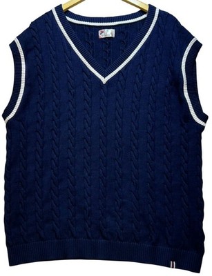 Fila Baseline Mens Preppy Cable Knit Tennis Vest Sweater Sleeveless Size L Blue