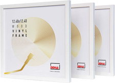 Set of 3 White LP Vinyl Record Wood Display Frame, Music Album Cover Holder, 12.
