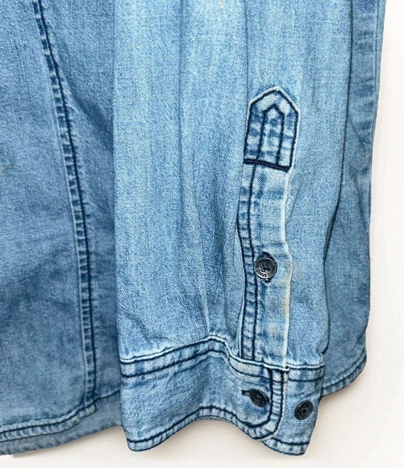 True Religion Oversized Denim Shirt Light Wash Long Sleeve Button Up Men’s 3XL - Image 4 of 4