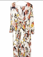 Womens Floral Chiffon Wide-Leg Jumpsuit V-Nec...
