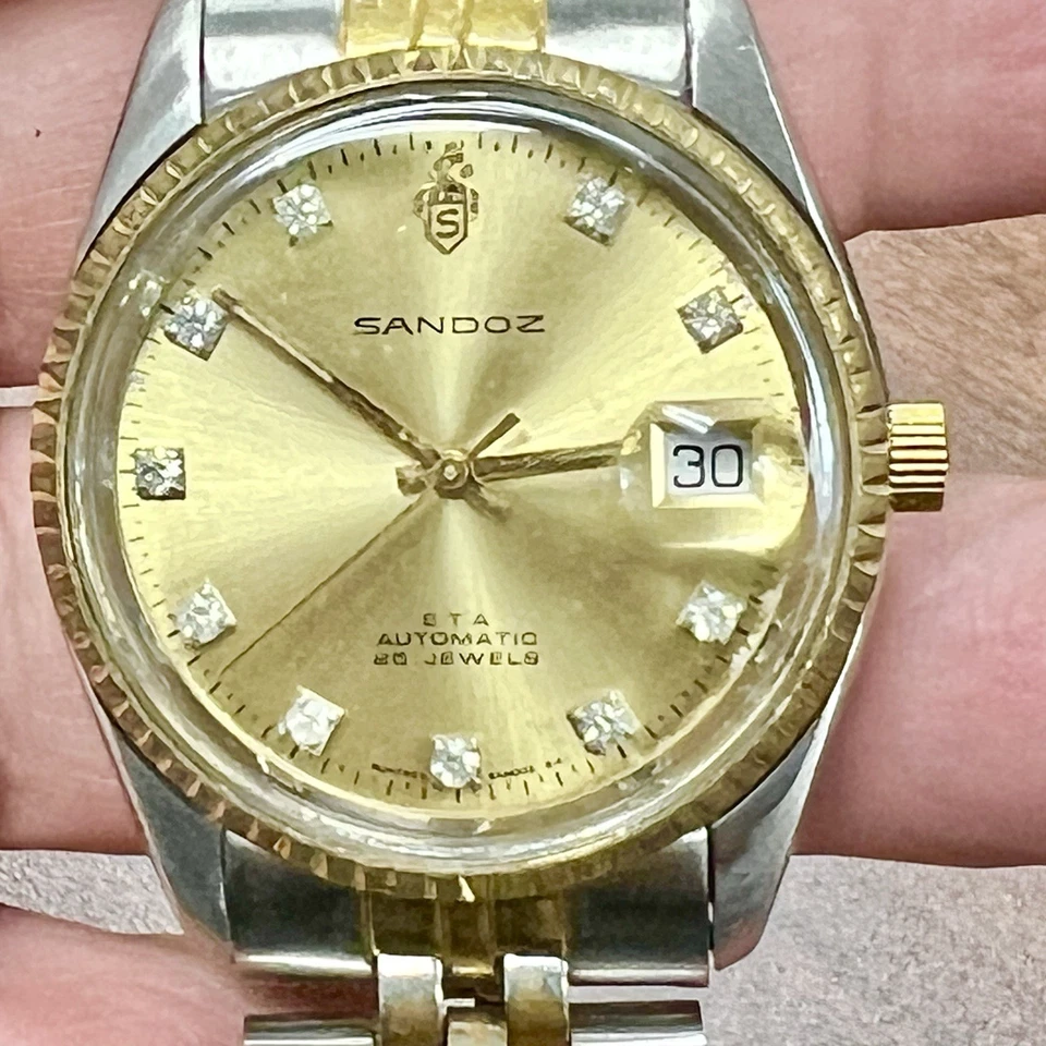Vintage Sandoz ETA Automatic Diamond Indices Date 25 Jewels Men’s Swiss Watch - Image 2 of 4