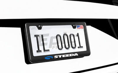 Blue & White Steeda License Plate Frame Anti-Rust Black Metal for Mustang & F150