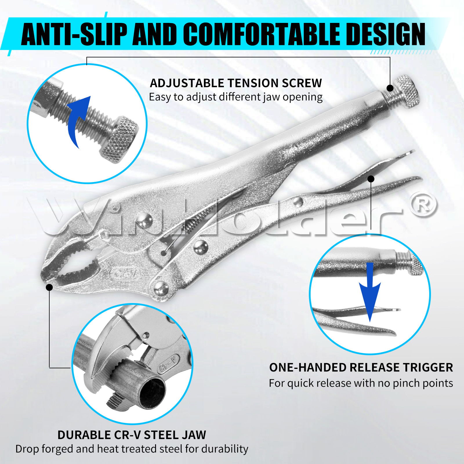 10" Curved Jaw Locking Pliers Heavy Duty Cr-V Steel Clamp Multi Functional Tool