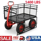 1400lbs 2-in-1 Steel Garden Dump Cart Utility Metal Wagon W/Removable Mesh Side