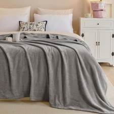 90x90 Inch Queen Ultra Soft Flannel Fleece Warm Plush Couch Bed Blanket Grey