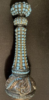 Vintage Brass And Turquoise Color Beaded Wax Seal Stamp