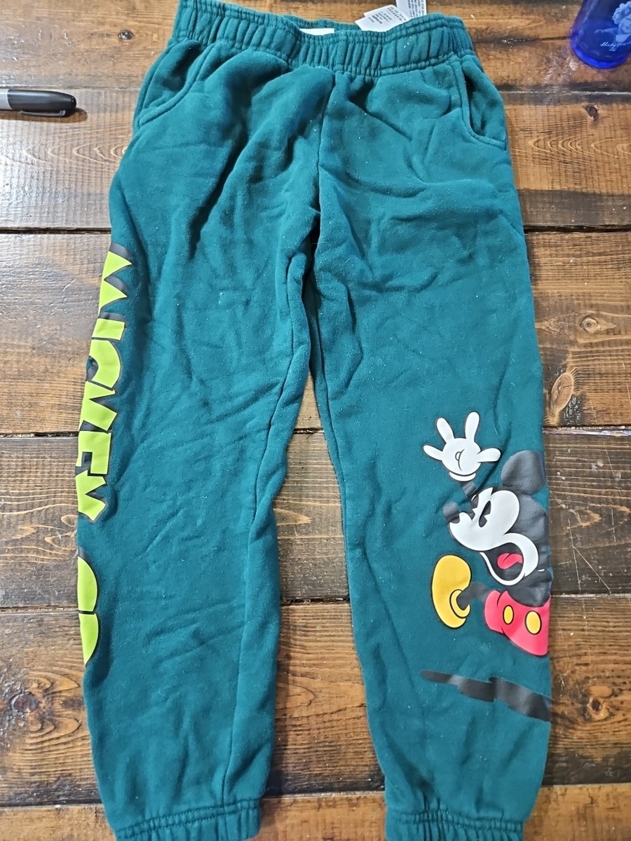 Disney Mickey & Co Pants Kids 7/8Green Sweatpants Joggers Mickey Mouse Graphic View 2