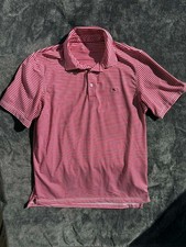 Vineyard Vines Polo Shirt Mens M Red White Striped Whale Logo Golf Preppy 2096