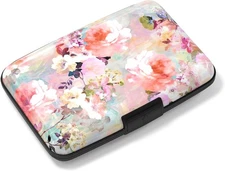 Rimilak Aluminuml Credit Card Holder, Mini Wallet Pink Flower 