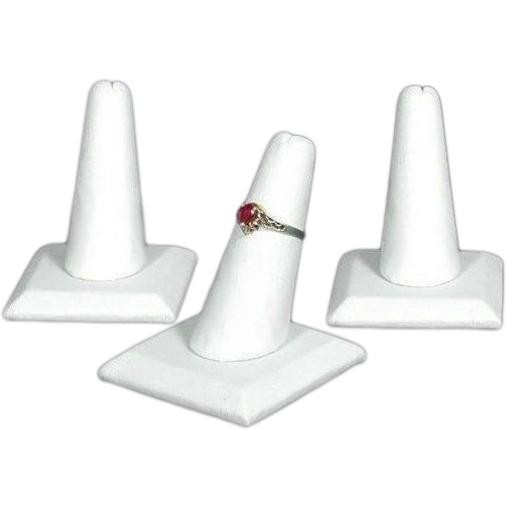 2 White Faux Leather Ring Finger Displays