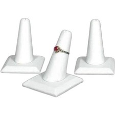 2 White Faux Leather Ring Finger Displays