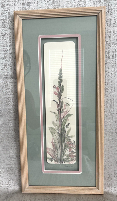 Wildflowers by Cricket Hand Crafted Pottery Tile Art Flower Matted Framed 19x9.5