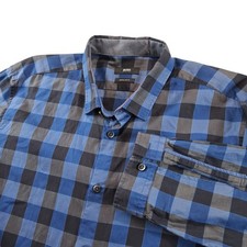 Hugo Boss Button Down Shirt Mens XL Blue Grey Buffalo Check Regular Fit Cotton