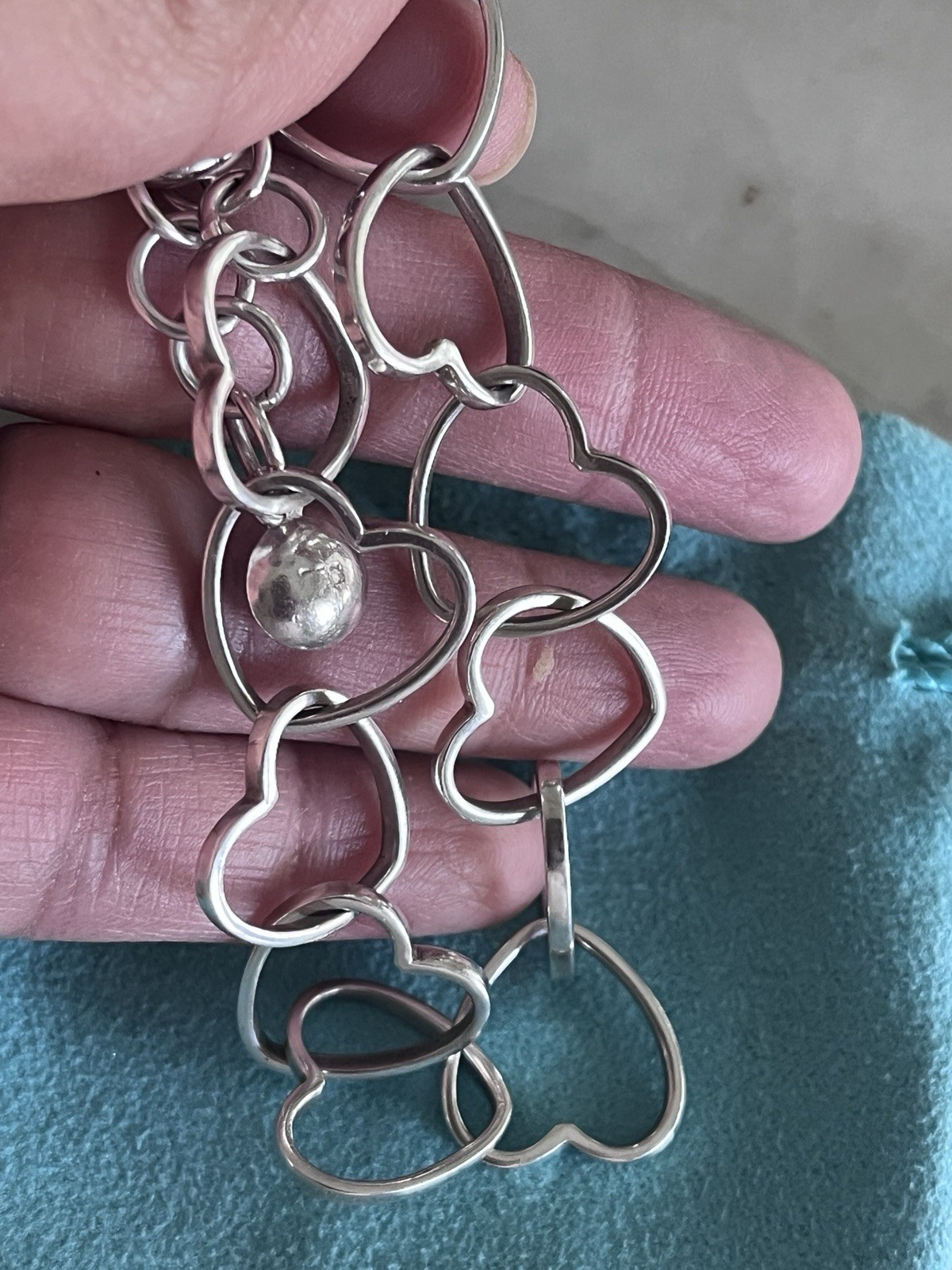 Solid 925 Sterling Silver Open Heart Link Bracele… - image 6