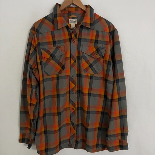 LL Bean Katahdin Performance Flannel Shirt Mens XL Wool Blend Snap Elbow Patches - Picture 2 of 9