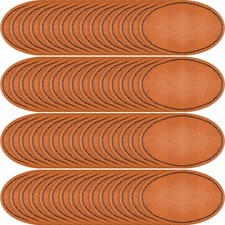 60 Pcs Blank Leatherette Hat Patches with Adhesive Oval 3 x 2 inches, Khaki