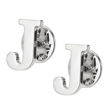 Letter Lapel Pins 2Pcs, Initial Alphabet Collar Pins Silver Tone Letter J