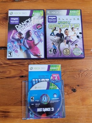 (3) Just Dance 3, Dance Central 2, & Kinect Sports (Microsoft Xbox 360) 