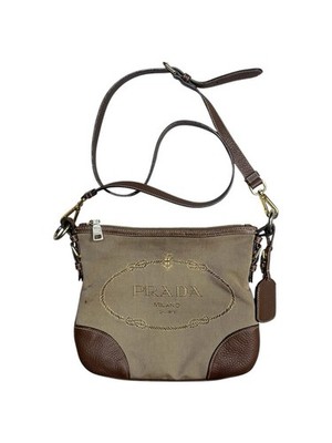 Prada Milano Canvas Leather Crossbody Bag Brown Women s