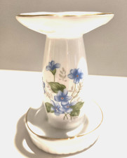 Vintage Porcelain Toothbrush Holder White With Blue Flowers Gold Trim