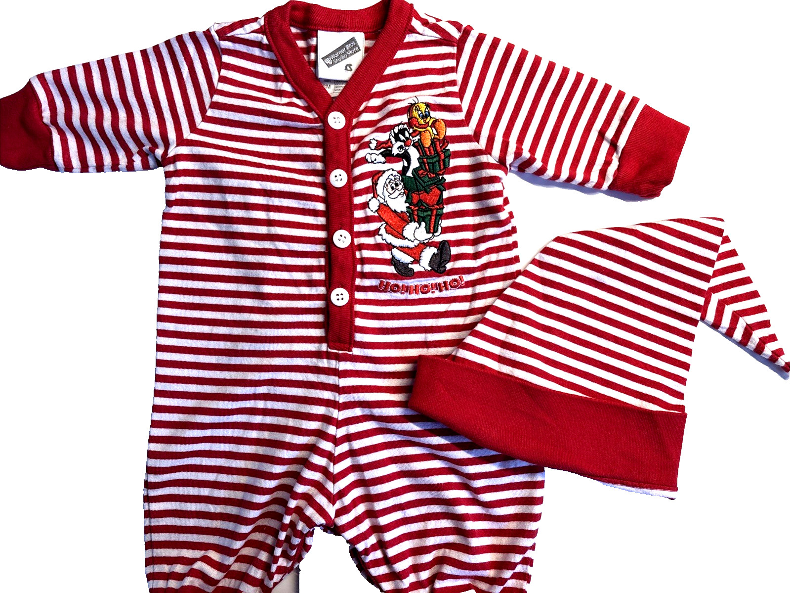 Vintage Y2K WARNER BROS Baby Looney Tunes Embroidered Romper SET 3 Mos XMAS RARE