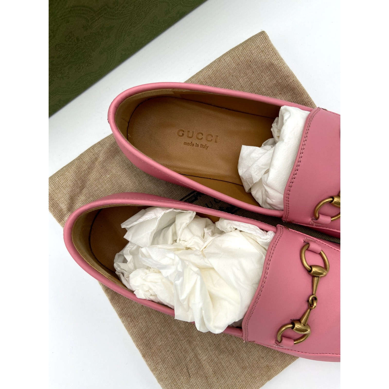 Gucci Jordaan Leather Loafers Shoes Butterfly Pink size 36 thumbnail 2