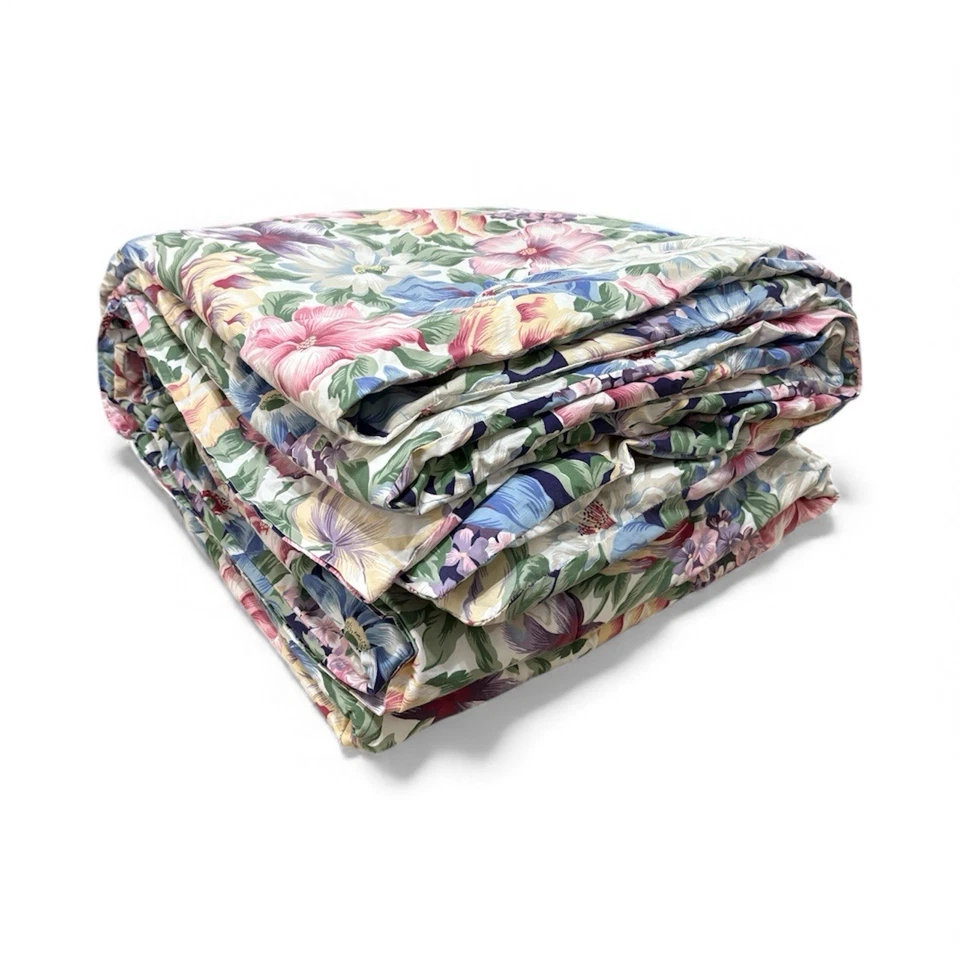 VTG 1990s Floral Comforter Bedspread Double Sided Floral Print Queen/King 88x99 - Image 2 of 4