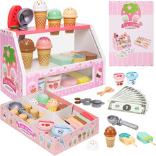Wooden Ice Cream Toys for Kids Ice Cream Counter Shop for Toddlers Pretend Play