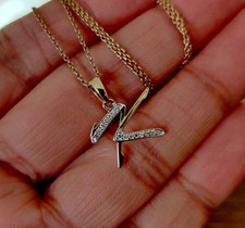 Round Cut Simulated Diamond Letter ''K'' Pendant Chain In 14k Yellow Gold Plated