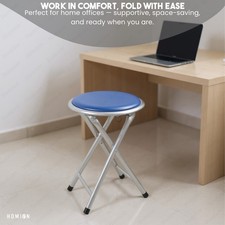 Folding Round Stool Metal Frame Soft Padded Portable Seat Space Saving Kitchen