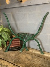 Antique Vintage Cast Iron Garden Bench Ends Green Bark Twig Branch No. 4 Pair