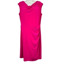 NEW Ralph Lauren Knit Dress Cowl Neck Ruched Faux Wrap Sleeveless Fuscia 12