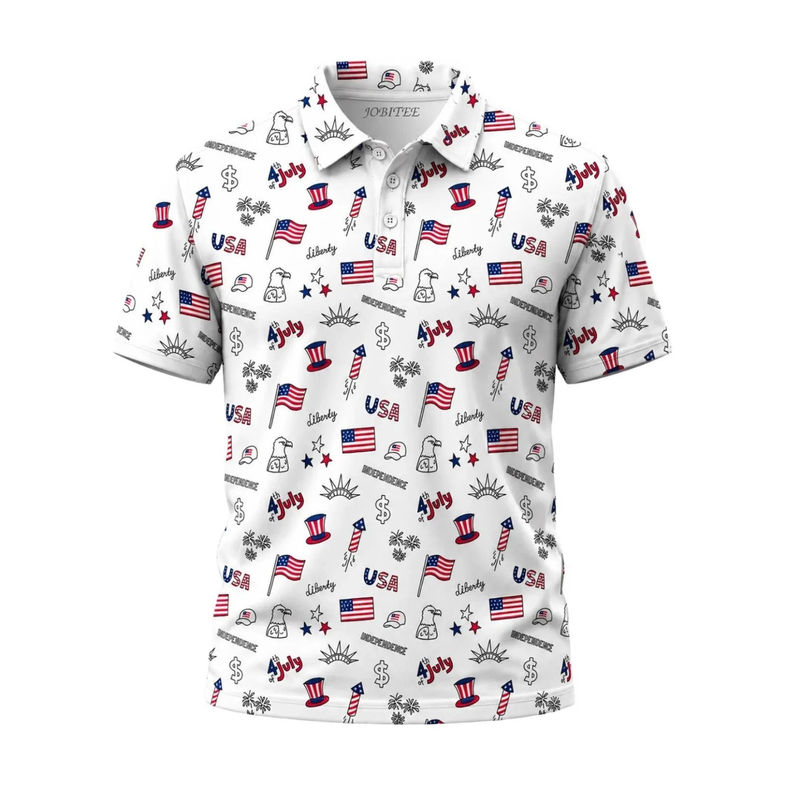 4th of July Golf Polo Shirt, Patriotic USA Polo for Men, Independence Day Shirt