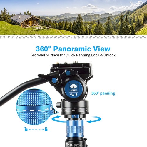 SIRUI P-325FS+VA-5 Carbon Fiber Camera Tripod Monopod Kit With Fluid Video Head - Picture 8 of 8