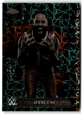 Topps Chrome WWE x Cactus Jack 2025 No. 26 Jimmy Uso Aqua Laser Refractor 80/175
