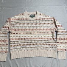 American Eagle Sweater Men M Cream Fair Isle Knit Crew Neck Long Sleeve Heritage