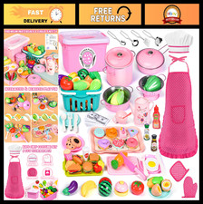 121PCS Kids Kitchen Playset - Pretend Food, Utensils, Pots  Pans, Tea Set, Apro