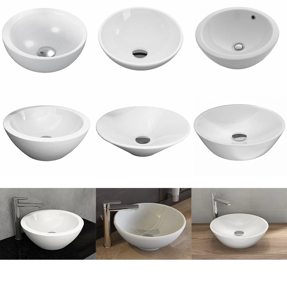 AQUA BAGNO Aufsatz-Waschschale Handwaschbecken Keramik Aufsatzwaschbecken rund 34cm - 45cm