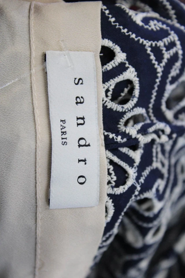 Chaqueta Sandro Mujer Calce y Acampanada Azul Oscuro Manga Larga Cuello en V Geométrica Talla 40 Foto 4 de 4