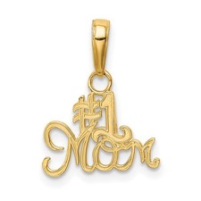 14k Yellow Gold Script 1 Mom Charm or Pendant, 15mm