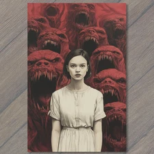 Art Print Pale Girl Surrounded By Red Monsters Gothic Macabre Creepy Horror Fant
