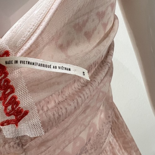 Free People Strapless Pink Chiffon Babydoll Dress Size Large - Picture 6 of 12