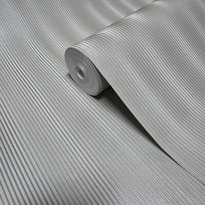 Embossed Satin Taupe cream vertical lines faux fabric textured modern Wallpaper
