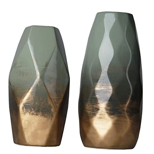 Green Vase Set,Gold Green Modern Ceramic Vases for Mantel Decor,Decorative